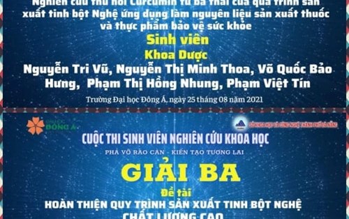 2 đề tài sinh viên khoa Dược đạt giải cao trong cuộc thi NCKH cấp trường