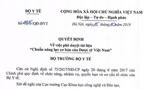 Bộ Y tế ban hành “Chuẩn năng lực cơ bản của Dược sỹ Việt Nam”